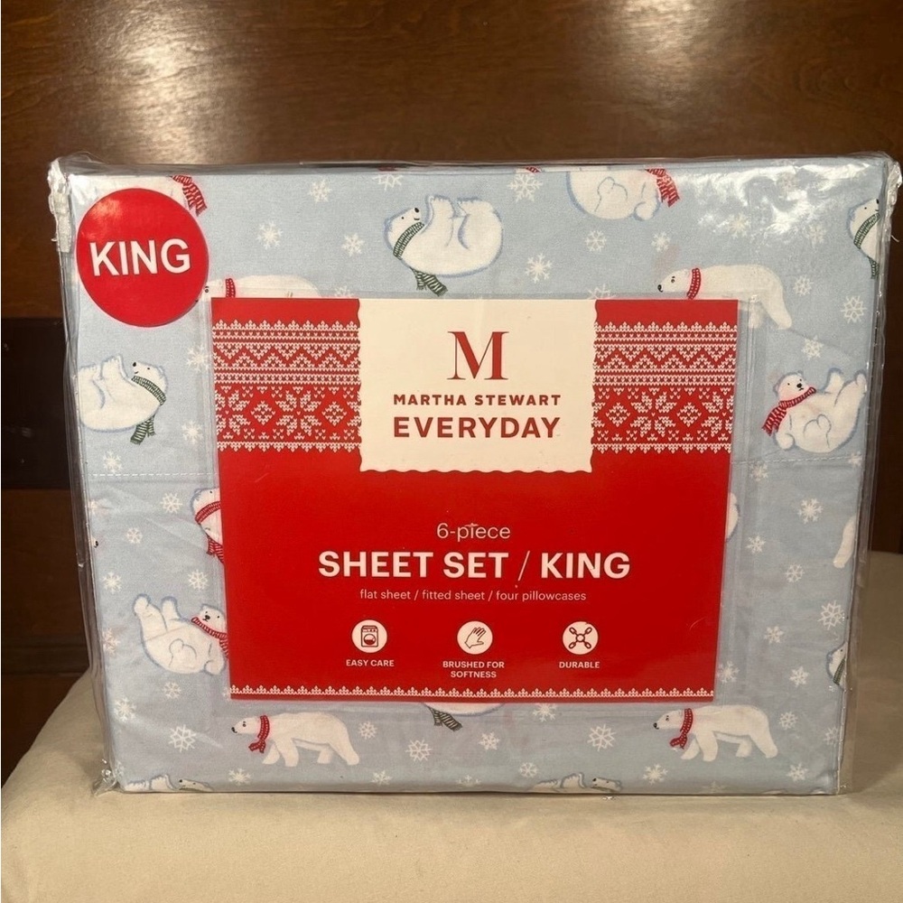 Martha Stewart Christmas sheets KING size polar bears